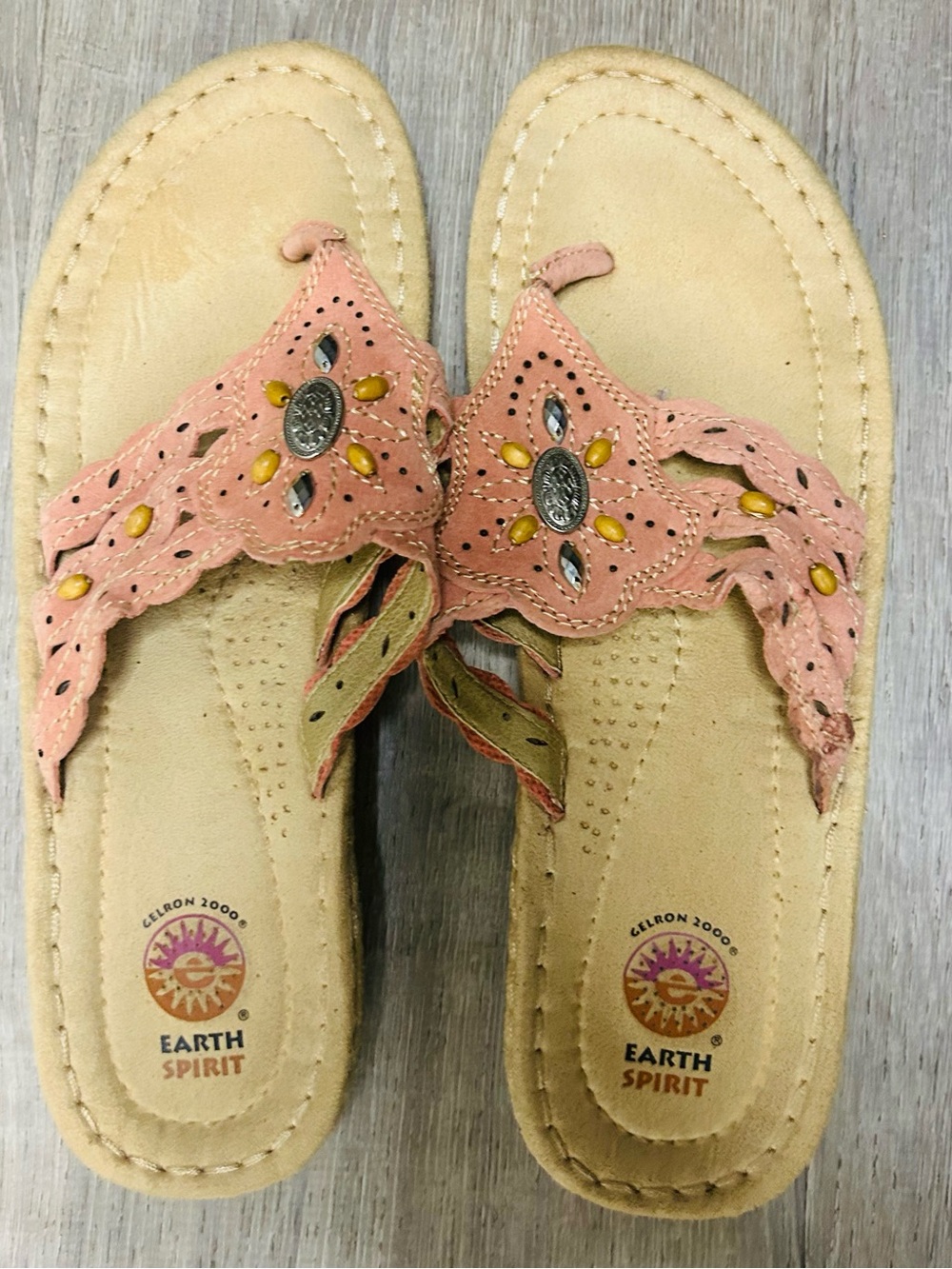 Earth Spirit Women's Pink Embellished Leather Sandals Size 11